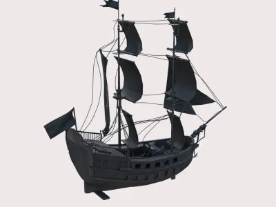 Pirate Ship with canon Low-poly 3D model