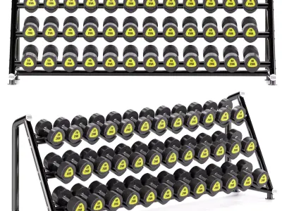Gym-Tools-Fitness-Body-Building-set-10 gym dumbbell rack with... 3D model
