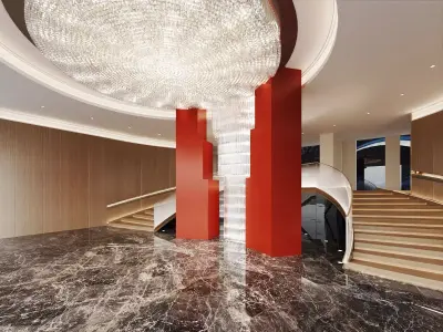 Luxury Staircase with Crystal Chandelier 3D model