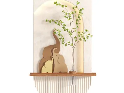 Arch Wall Decor Branch Elephant Family Sculpture Low-poly 3D model