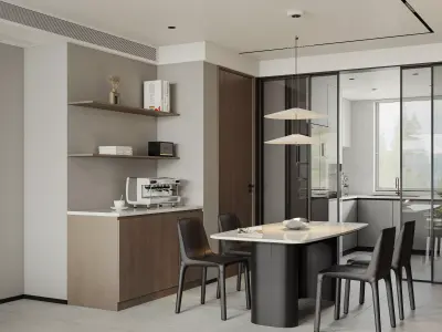 Modern living room dining room interior scenes 225 3D model