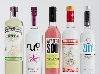 10 Fully Textured Wine  Bottles 3D model