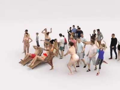 30x PEOPLE  SPORT BEACH SUMMER CASUAL PEOPLE CROWDS Low-poly 3D model