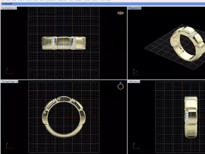 Luxury Segmented Gold Ring with Refined Accent Bands 3D print model