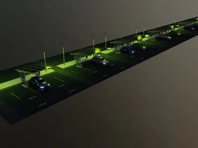 Low Poly Solar Carport Type-3 Pack Low-poly 3D model