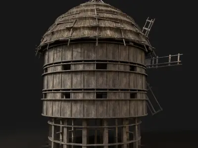 Next Gen AAA THATCHED FANTASY MEDIEVAL WOODEN SILO WINDMILL Free low-poly 3D model