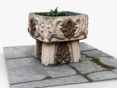 Photorealistic 3D scan of concrete abandoned empty planter Low-poly 3D model