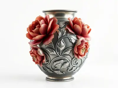 Ornate Floral Vase D Model Pack Low-poly 3D model