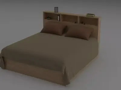 Comfortable double bed with shelves 3D model