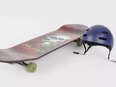 SKATEBOARD AND HELMENT 3D model