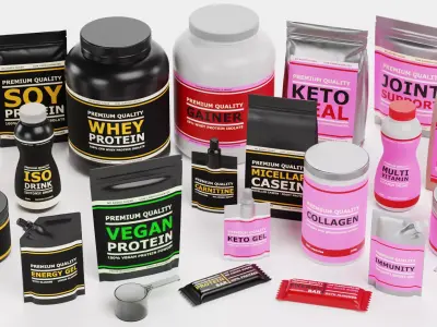 Sport Supplements - Complete Packaging Concept Collection Low-poly 3D model