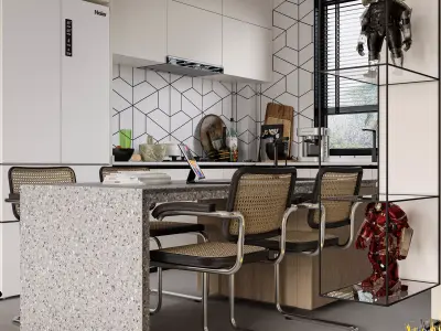 Modern living room dining room interior scenes 522 3D model