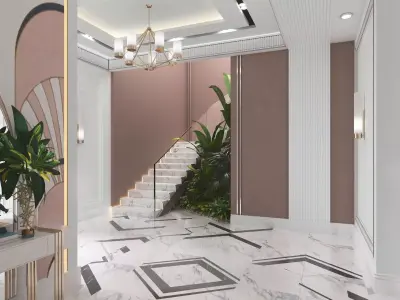 Realistic Luxury Lobby Modern Design  Marble Interior Scene 3D model