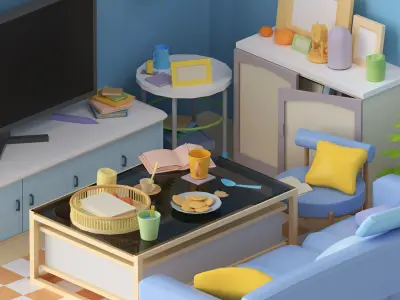 livingroom low poly 3D model 001 3D model