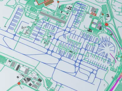 London Gatwick LGW Airport Roads Buildings and Public Transport 3D model