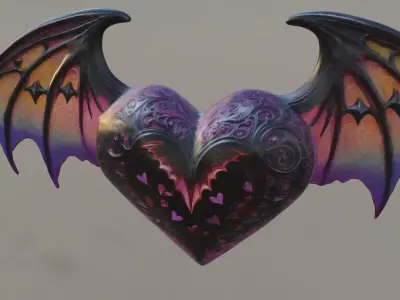 Demonic Heart with Wings 3D model