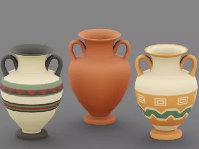 Low poly vase collection set of three pots Low-poly 3D model