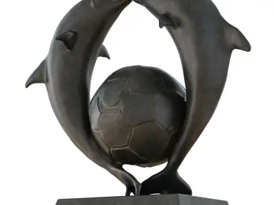 Sculpture Two Dolphins with Soccer Ball 3D model