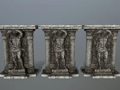 statue 2 column with Low-poly 3D model