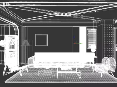 Modern Japandi Dining and Living Area 3D model