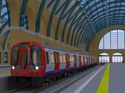 Kings Cross station with metro train 3D model