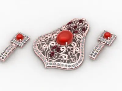 Luxury Diamond Pendant And Earring 3d printable Model 3D print model