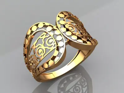 Adjustable Wide Gold Filigree Ring Openwork Laser Cut Jewelry 3D print model