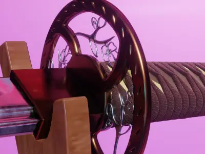 Katana Pink Ornament Sakura Display GAME READY Low-poly 3D model