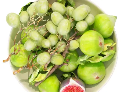bowl of green figs and grapes fruit 3D model