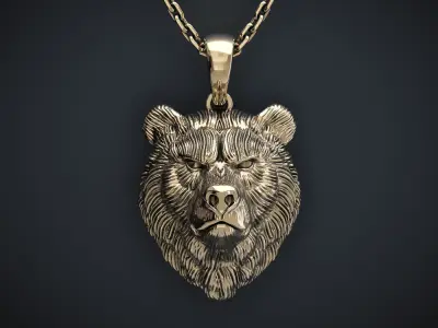 A BRUTAL MEN S PENDANT WITH A BEAR S HEAD Printable Model 3D print model