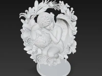 3D Printable Rococo Style Angel and Floral Statue 3D model