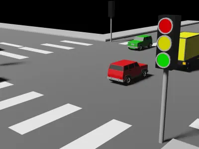 a Street model traffic intersection with cars and trucks Low-poly 3D model