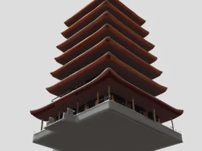 Multi-Tiered Architectural Building  PBR Textured Game-Ready  Low-poly 3D model