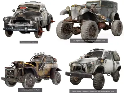 Post-apocalypse car collection with gunholder on it da1 3D Model Pack