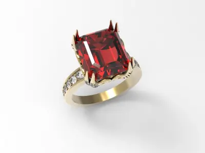 Ring with emerald gem and ornament 3D print model