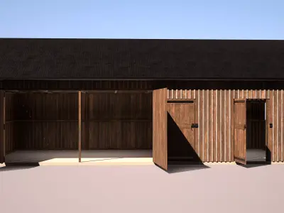 Wooden Garage for Car and Motorcycle with Small Workshop 3D model