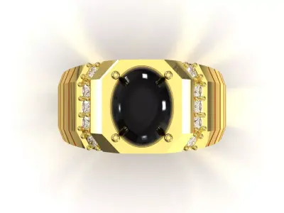 Mens Black Quartz Onyx Diamond STL 3D 3DM Ring model mr0315 3D print model