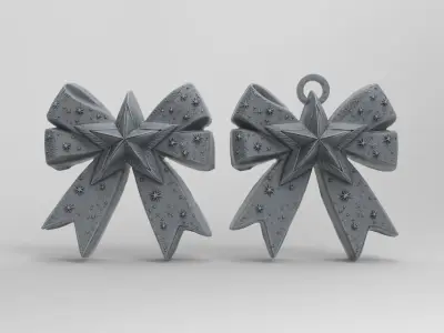 christmas star ribbon bow decor  3D print model