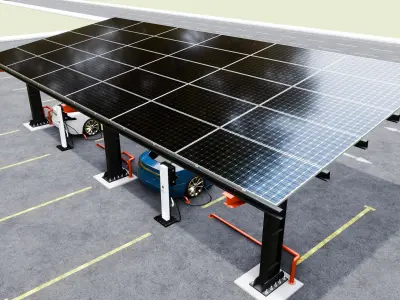 L Type 4 Car Solar Carport 3D model