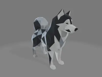 Low-Poly Geometric Husky Dog Sculpture 3D print model