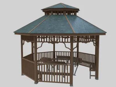 Wood Garden Pergola - Gazebo 01 Low-poly 3D model