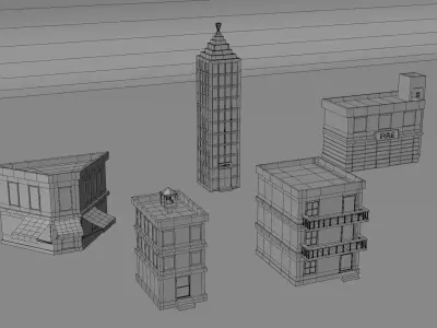 Low Poly Stylized City Buildings Pack 5 Models Game Ready Assets Low-poly 3D model