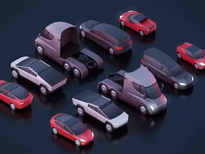 Cartoon Low Poly Tesla Electric Cars Pack Low-poly 3D model
