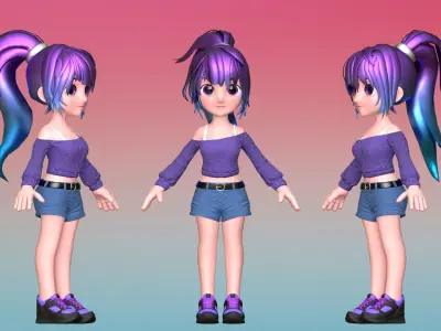 Poppy Cartoon Character Low-poly 3D model