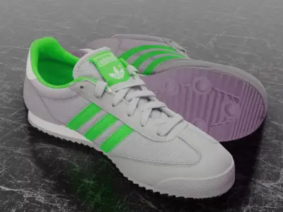 ADIDAS 3D SHOES - WHITE - GREEN - DRAGON Low-poly 3D model