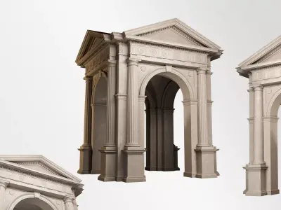 Arched portico in Doric Denticulated column order gazebo 3D model