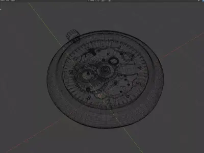 Vintage Pocket Watch High Poly Photorealistic Gold and Red Metal 3D model