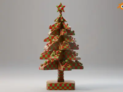 Painted wooden christmas tree 03 Low-poly 3D model