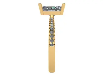 emerald cut solitaire with pointy shank with diamonds  3D print model