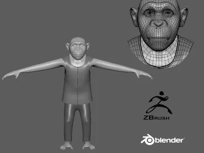  Cartoon Monkey- base mesh Low-poly 3D model